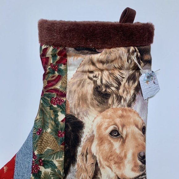 Christmas Stocking Quilted Patchwork Fabric Dog Puppy NEW 13” Handmade - Picture 2 of 4